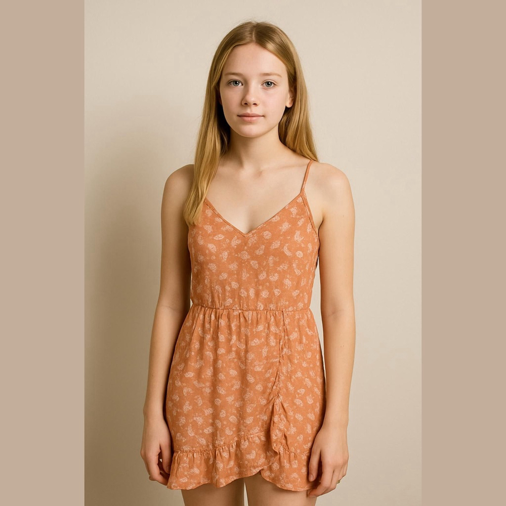 Sunset West Orange Floral Print Dress Size M